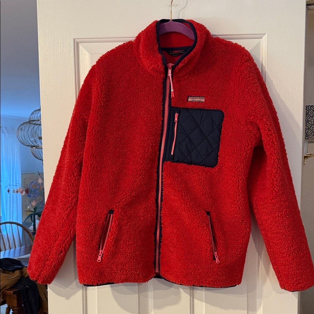 Vineyard Vines Red and Navy Fleece Jacket
